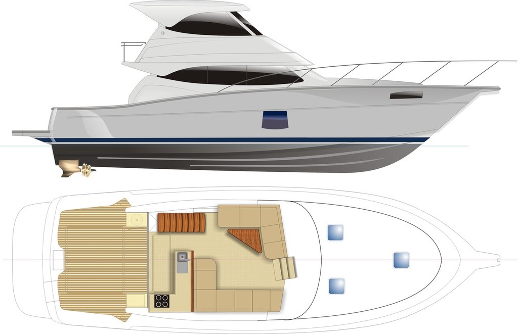 Saloon layout of the Maritimo 440 Offshore Convertible. © Denby Browning